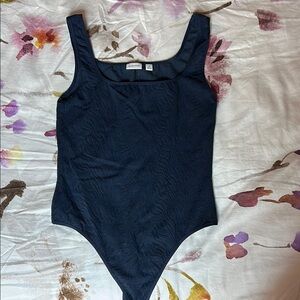 Babaton Navy Blue Textured Bodysuit